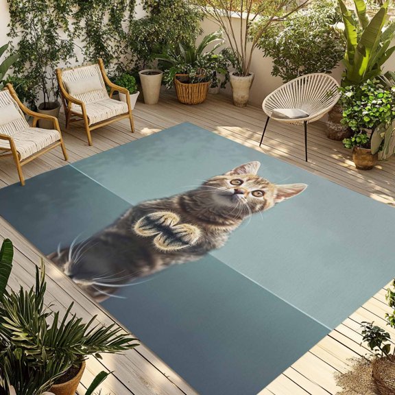 Cute Lovely Cat Outdoor Rug 3x5 Ft - Reversible Patio Rug Outdoor Camping Rugs, Modern Art Mirror Image Pet Washable Indoor Outdoor Area Rugs, Non-Slip Outdoor Carpet Runner for Deck/Porch