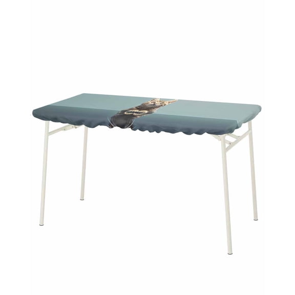 Cute Lovely Cat Rectangle Tablecloth, Waterproof Elastic Fitted Table Covers for 8 Foot Tables, 32x96inch Decorative Tablecloths for Picnic, Camping, Indoor, Outdoor, Modern Art Mirror Image Pet