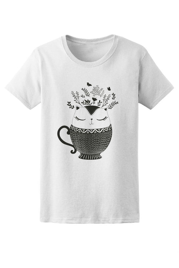 Cute & Lovely Floral Cat Pot T-Shirt Women -Image by Shutterstock, Female x-Large