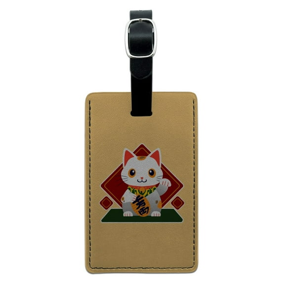Cute Lucky Cat Maneki-Neko Rectangle Leather Luggage Card Suitcase Carry-On ID Tag