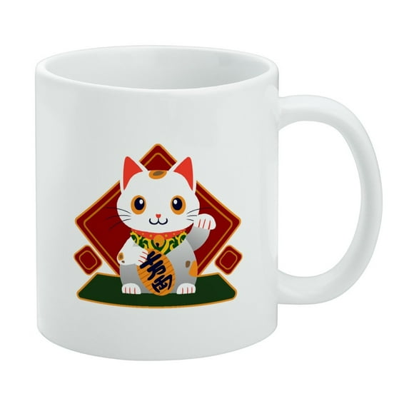 Cute Lucky Cat Maneki-Neko White Mug