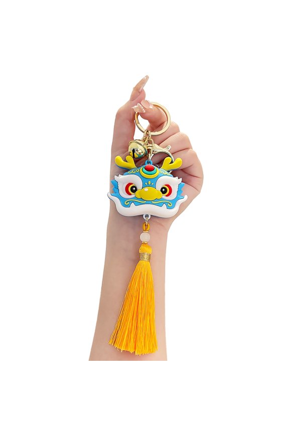 Cute Lucky Dragon Keychain with Tassel Mascot Plastic Pendant 3D Cartoon Chinese Dragon Hanging Ornament Keyring Charm Backpack Decor Birthday New Year Gift