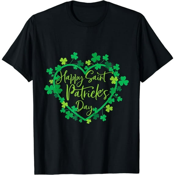 Cute Lucky Heart Shamrock Happy St Patricks Day Family Heart T-Shirt