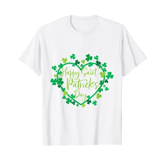 Cute Lucky Heart Shamrock Happy St Patricks Day Family Heart T-Shirt