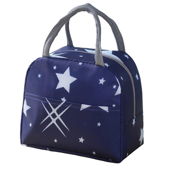 Cute Lunch Bag for Kids, Insulated Bento Box Carrier with Handle, Durable Oxford Cloth Star Pattern Lunch Tote for School Work Picnic, Navy Blue