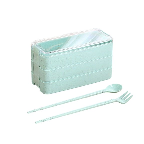 Cute Lunchbox Stackable Food Container 3 Tier Bento Box Set for Work Meal Prep Eco Friendly Minimalist Design Reusable Utensil Set Green