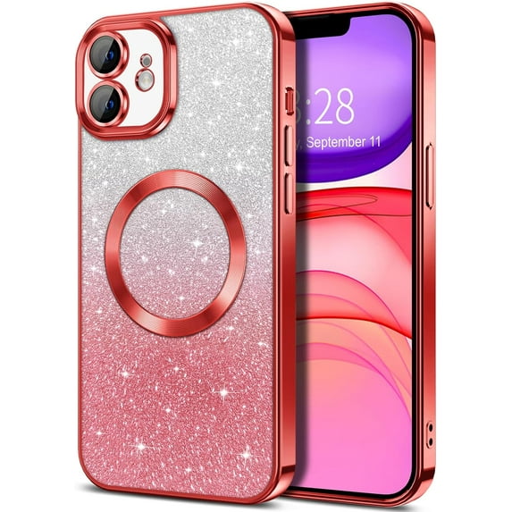 Cute Luxury Case for Apple iPhone 11 Glitter Magnetic Case for Girls Women Bling Sparkle Shining Glitter Luxury, Red
