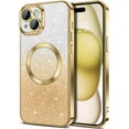 thumbnail image 1 of Cute Luxury Case for Apple iPhone 15 Plus Glitter Magnetic Case for Girls Women Bling Sparkle Shining Glitter Luxury, Gold, 1 of 6