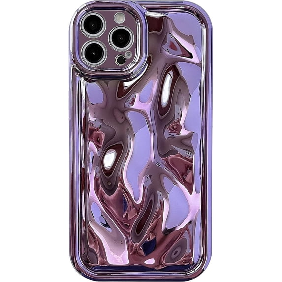 Cute Luxury Glossy Meteorite Texture Water Ripple Shape Camera Lens Protection Case, Electroplate Soft Shockproof Back Cover foriPhone 14. (Purple)