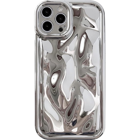 Cute Luxury Glossy Meteorite Texture Water Ripple Shape Camera Lens Protection Case, Electroplate Soft Shockproof Back Cover foriPhone 14(Silver)