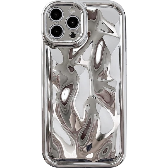 Cute Luxury Glossy Meteorite Texture Water Ripple Shape Camera Lens Protection Case, Electroplate Soft Shockproof Back Cover foriPhone 14(Silver)