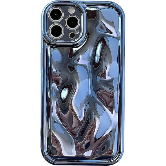 Cute Luxury Glossy Meteorite Texture Water Ripple Shape Camera Lens Protection Case, Electroplate Soft Shockproof Back Cover for iPhone 14 Plus (Blue,)