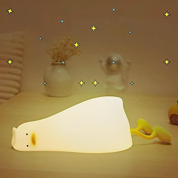 Cute Lying Flat Duck Night Light for Kids,Three Level Dimmable Touch Control LED Silicone Duck Lamp, Rechargeable Soft Lights for Bedside Decor,Birthday Xmas Gifts