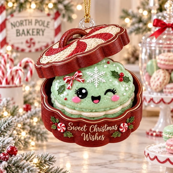 Cute Macaron Tin Ornament With Sweet Christmas Wishes