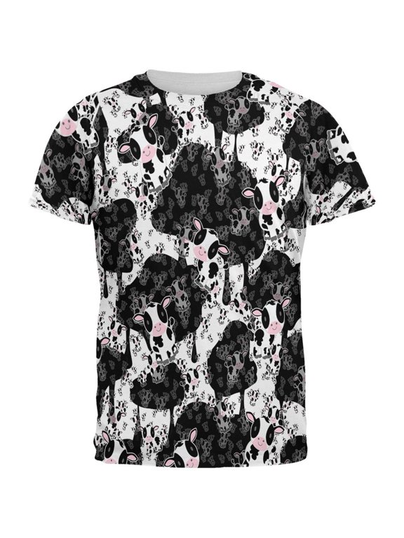 Cute Mad Cow Pattern All Over Mens T Shirt Multi LG
