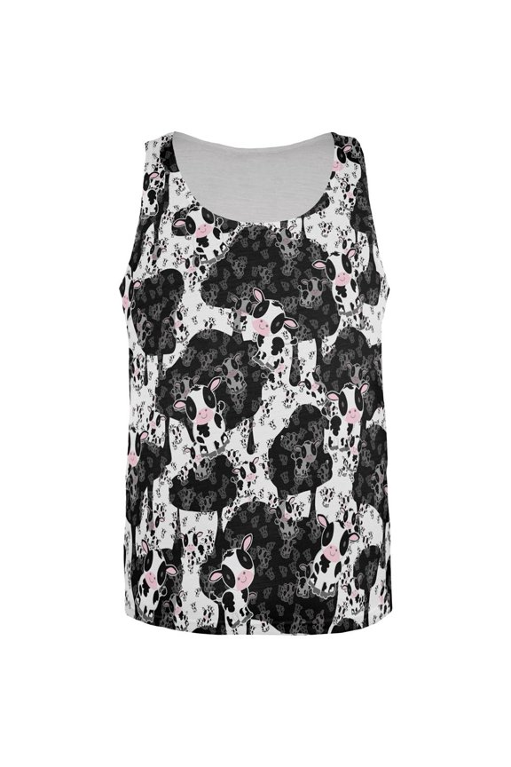 Cute Mad Cow Pattern All Over Mens Tank Top Multi LG