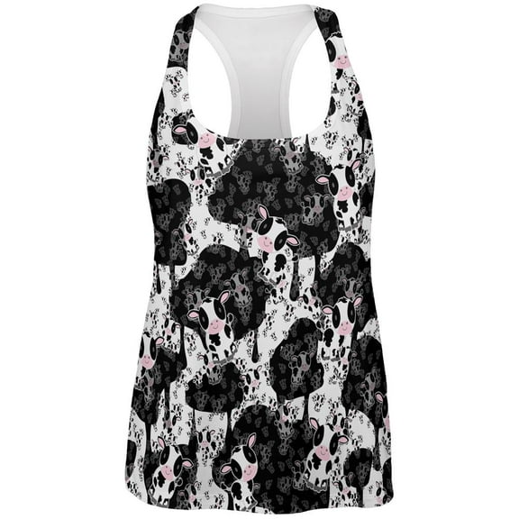 Cute Mad Cow Pattern All Over Womens Work Out Tank Top Multi 2XL
