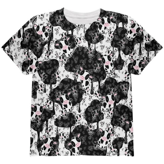 Cute Mad Cow Pattern All Over Youth T Shirt Multi YMD