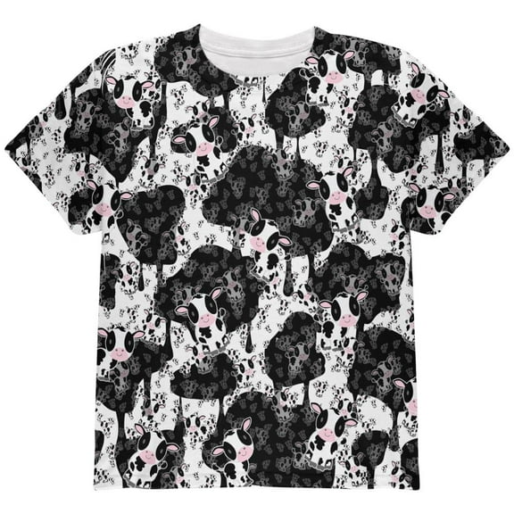 Cute Mad Cow Pattern All Over Youth T Shirt Multi YXL