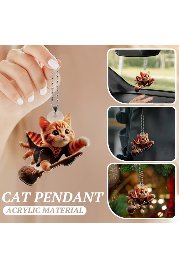 Cute Magic Cat Car Hanging Decor, 2D Acrylic Rearview Mirror Pendant Keychain Accessories, Car Interior Ornament for Women Men, Random Chain Style (1*Pendant)