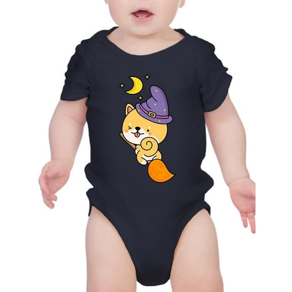 Cute Magic Shiba On Broom Bodysuit Infant -Image by Shutterstock, Newborn