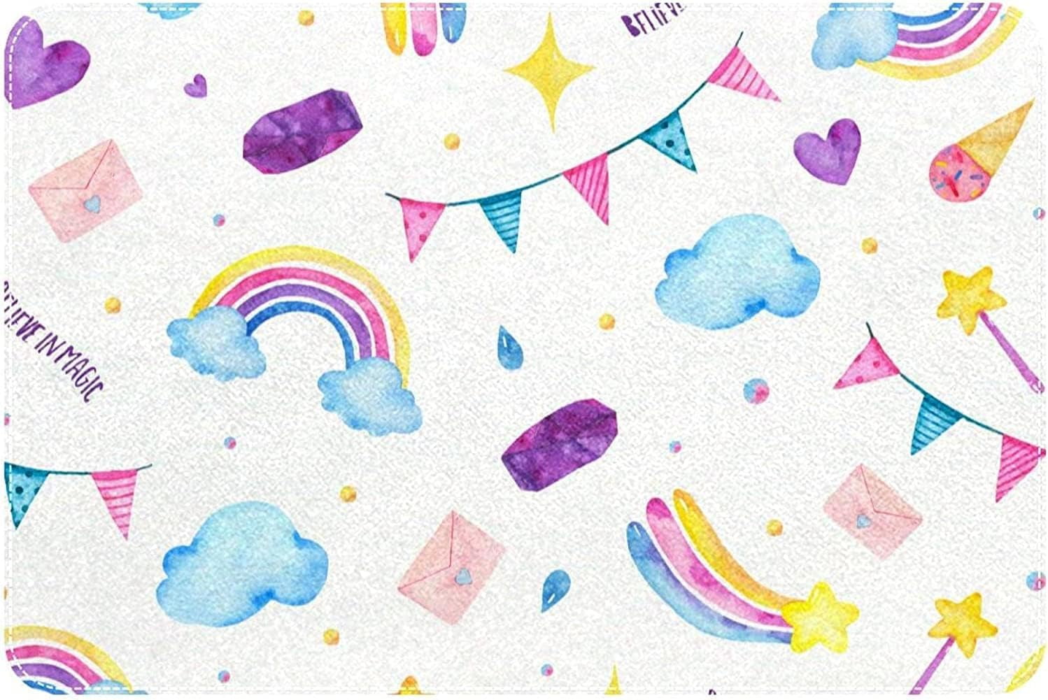 Cute Magic Unicorn Ice Cream Clouds Bath Rugs Absorbent Non Slip Door