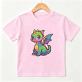 thumbnail image 1 of Cute Magical Dragon Girls Graphic Tee, Colorful Rainbow Fantasy 100% Cotton Kids Short Sleeve T-Shirt, 1 of 5