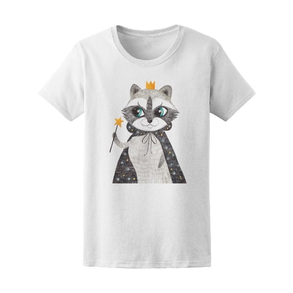 Cute Magical Raccoon Drawing T-Shirt Women -Image by Shutterstock, Female Large