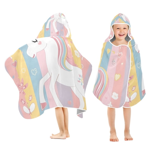 Cute Magical Unicorn Kids Hooded Beach Towel Baby Bath Poncho Towels with Hood Absorbent 50"x23.5" for Pool Swimming
