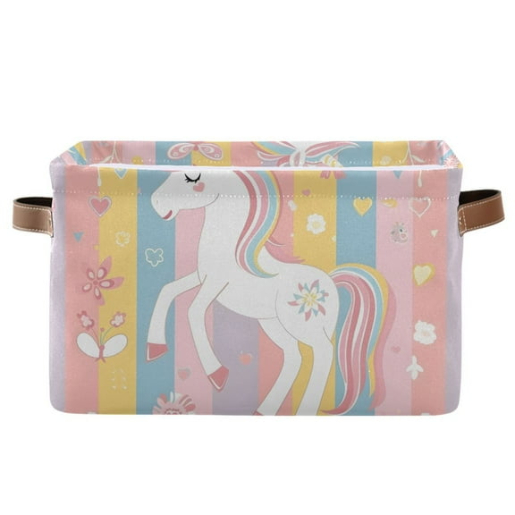 Cute Magical Unicorn Storage Basket Large Bin Laundry Boxes Toys Foldable Home Organizer Bag 14.2x10.2x8.3 Inches 1 PC