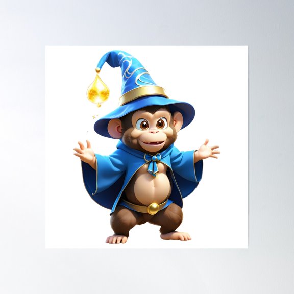 Cute Magician Ape! Poster Wall Art, Modern Wall Decor For Living Room Bedroom, 16x16 UNFRAMED