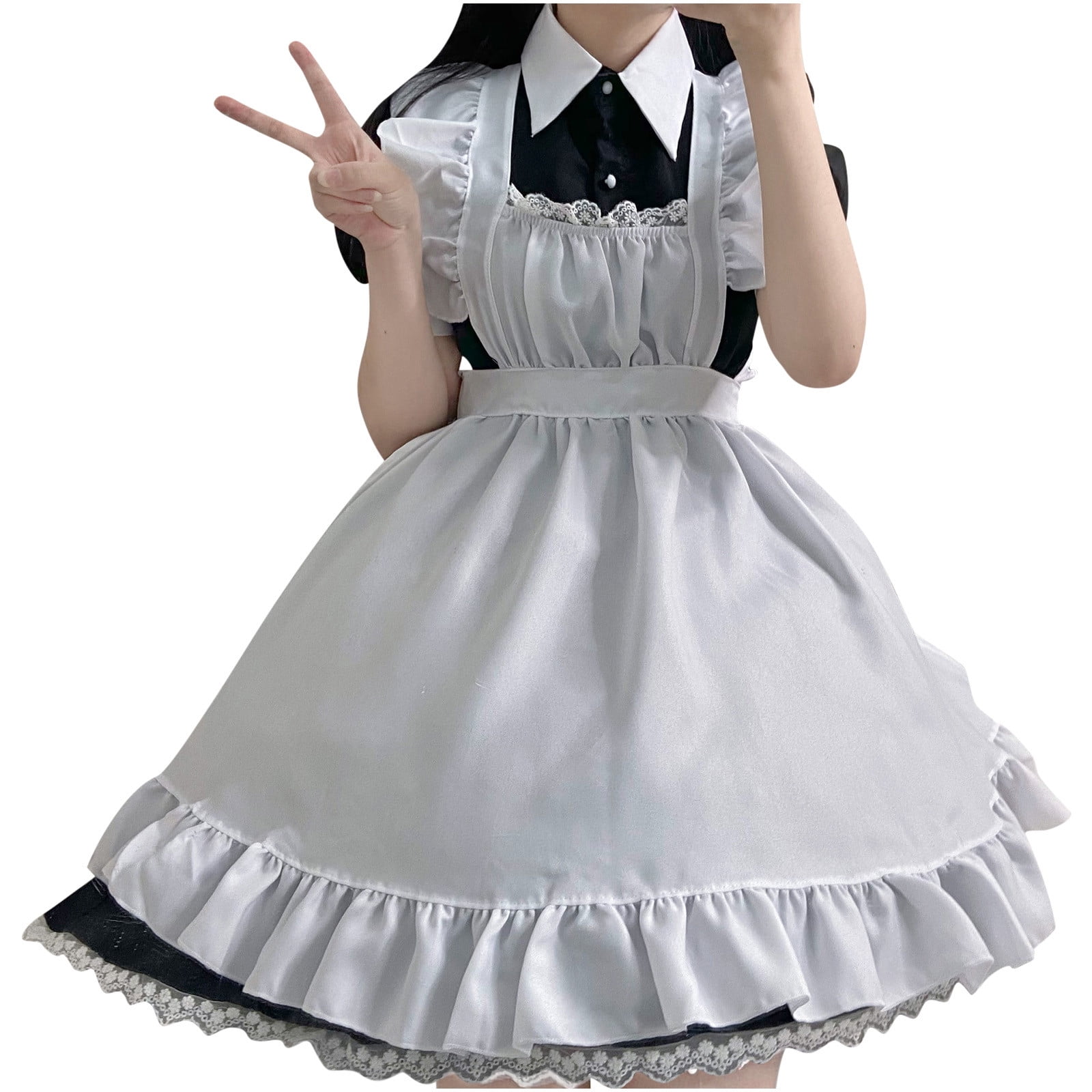 Cute Maid Uniform Outfits for Women Anime Cosplay Party Dress Apron Lace Up  Waist Puff Sleeve Square Neck Sweet Set - Walmart.com