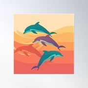 Cute Majestic Dolphins Play In The Water Poster Wall Art, Modern Wall Decor For Living Room Bedroom, 30x30 UNFRAMED