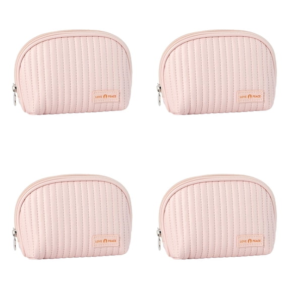 Jialinnn Quilted Women Cosmetic Pouch Makeup Bag with Zipper, Plaid, Pink, 4 Piece