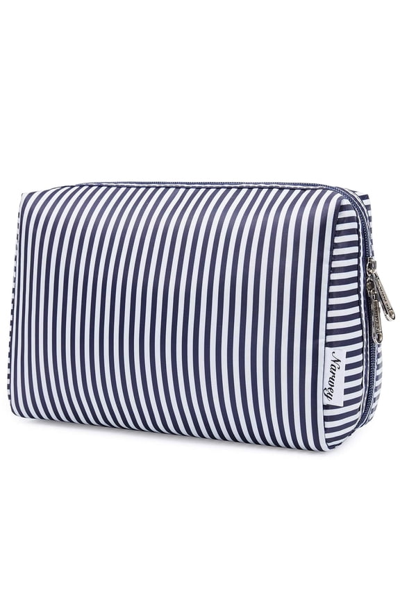 Cute Makeup Bag Travel Cosmetic Bag Organizer Toiletry Bag Make up Bags with Compartments Pouch Purse for Women & Men, Blue Stripe
