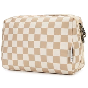 Cute Makeup Bag Travel Cosmetic Bag Organizer Toiletry Bag Make up Bags with Compartments Pouch Purse for Women & Men, Light Checkerboard