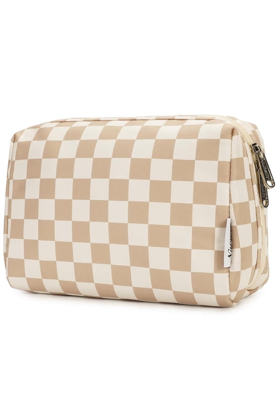 Cute Makeup Bag Travel Cosmetic Bag Organizer Toiletry Bag Make up Bags with Compartments Pouch Purse for Women & Men, Light Checkerboard