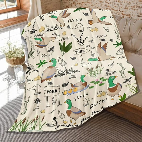 Cute Mallard Ducks Blanket,Duck Print Gift for Kids Ducks Lover,Soft Flannel Plush Throws Lightweight Fluffy Decorative Quilt for Bed Sofa Couch Room Decoration 50 in x 40 in Small for Kids