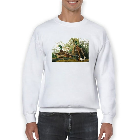 Cute Mallard Ducks Sweatshirt Men -John James Audubon Designs, Male XX-Large
