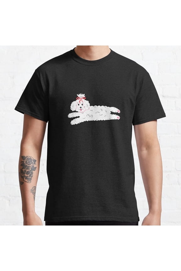 Cute Maltipoo Coquette Dog Bow In Clouds, Llustration Art BLACK Unisex S-5XL Hot Trending Shirt, Vintage Birthday Gift