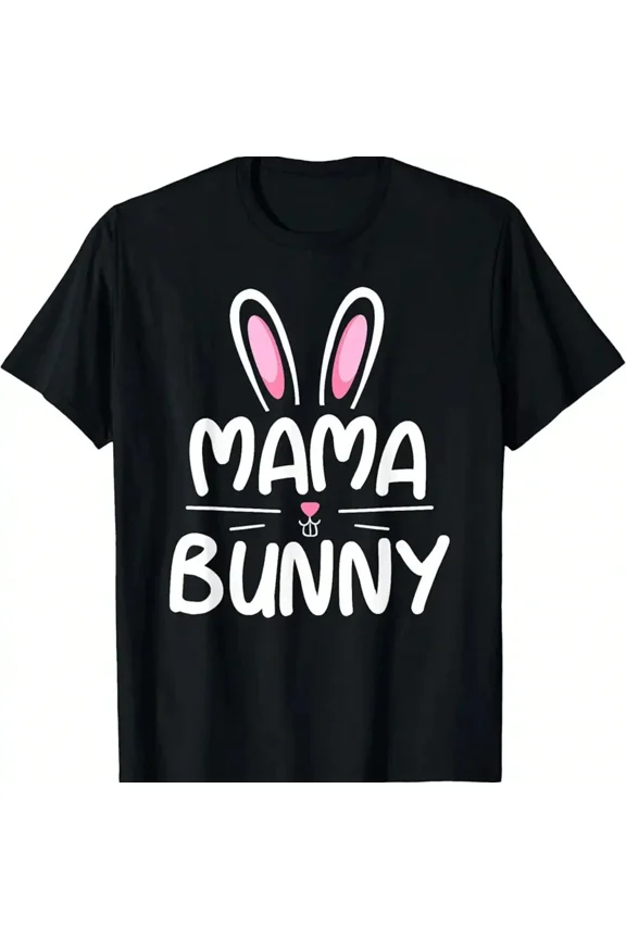 Cute Mama Bunny Easter Sunday T-Shirt Retro Rabbit Ears Motherhood Graphic Tee Festive Spring Women's Short Sleeve Apparel Casual Holiday Top