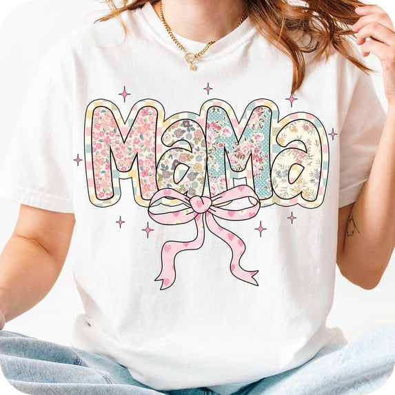 Cute Mama Coquette Bow T-Shirt, Floral Preppy Mama Tee, Checkered Aesthetic Mom Shirt, Mother’s Day Gift Shirt