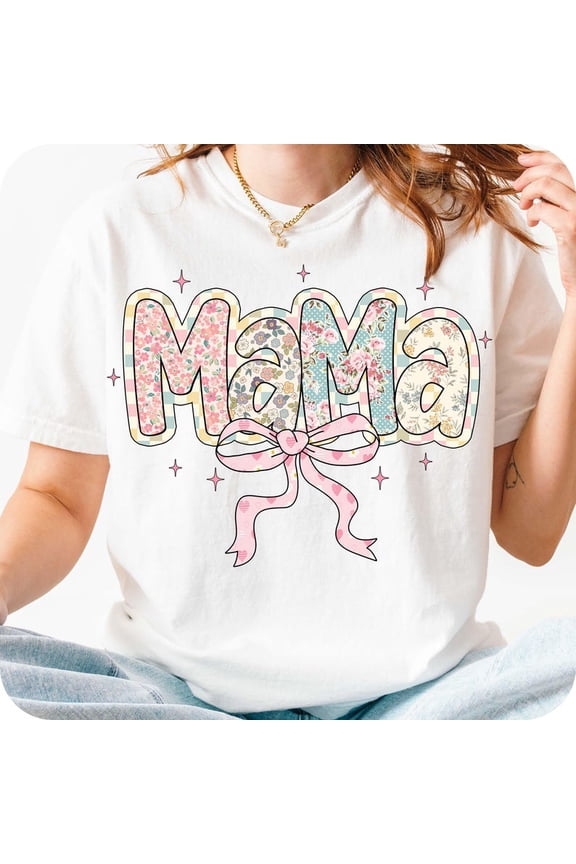 Cute Mama Coquette Bow T-Shirt, Floral Preppy Mama Tee, Checkered Aesthetic Mom Shirt, Mother’s Day Gift Shirt