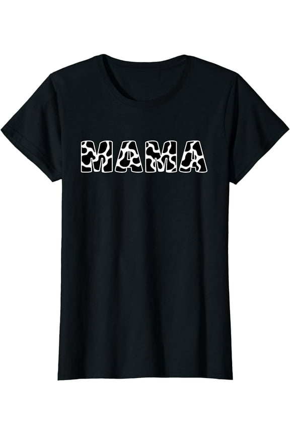 Cute Mama Cow Print Black White Mom Mother Animal Pattern T-Shirt