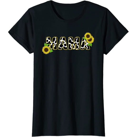 Cute Mama Cow Print Sunflower Mother Flower Mom T-Shirt