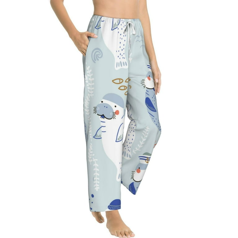 Cute Manatee Animal Pattern Women S Pajama Pants Straight Leg Comfy Lounge Pants With Pockets
