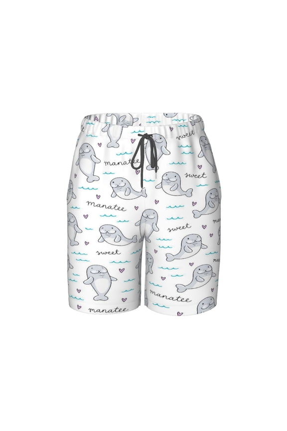 Cute Manatee Beach Pants Lightweight Teen Shorts with Mesh Lining and Drawstring