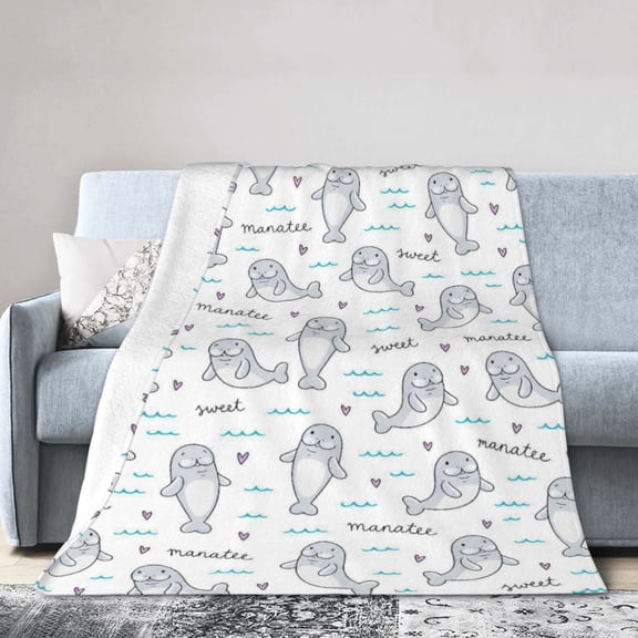 Cute Manatee Blanket Gift Throw Blanket Ocean Animal Pattern Gift for Manatee Lovers Nursery Decor 50x40