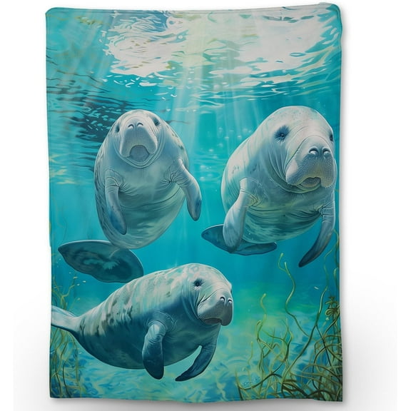 Cute Manatee Blanket, Soft Flannel Animal Throw Blanket for Couch, Bed, Travel Home Decor, Cozy Lightweight Warm Fuzzy Blankets for Adults Kids Manatee Lovers 60x50 Inch