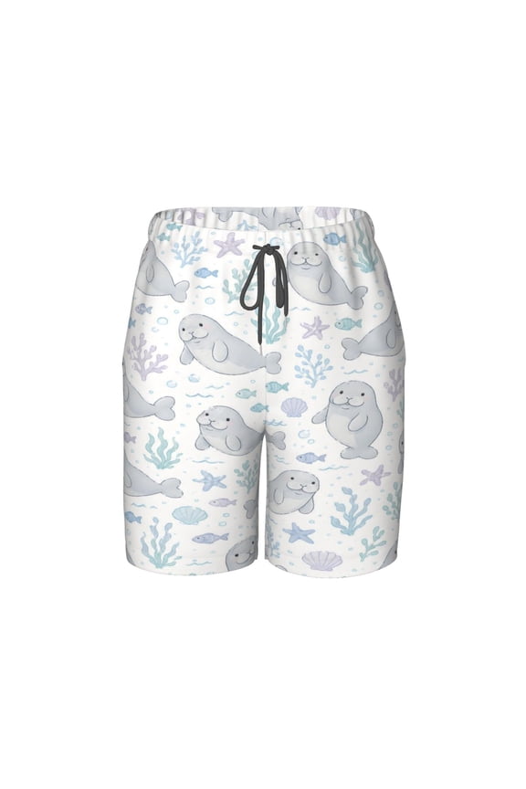 Cute Manatee Ocean Beach Pants Lightweight Teen Shorts with Mesh Lining and Drawstring